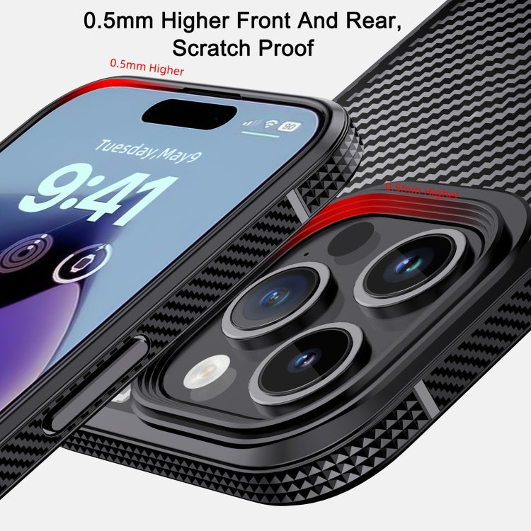 For iPhone 15 Pro iPAKY MG Series Carbon Fiber PC + TPU Protective Phone Case(Dark Red)