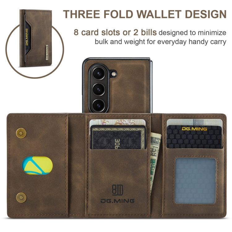 For Samsung Galaxy Z Fold6 DG.MING M2 Series 3-Fold Multi Card Bag + Magnetic Phone Case(Coffee)