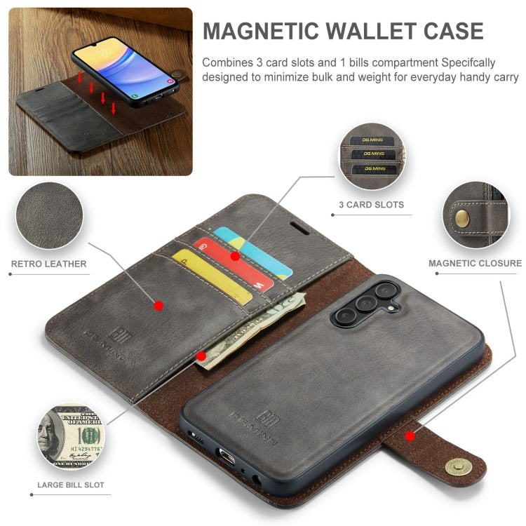 For Samsung Galaxy A15 5G / A15 4G DG.MING Crazy Horse Texture Detachable Magnetic Leather Case(Grey)