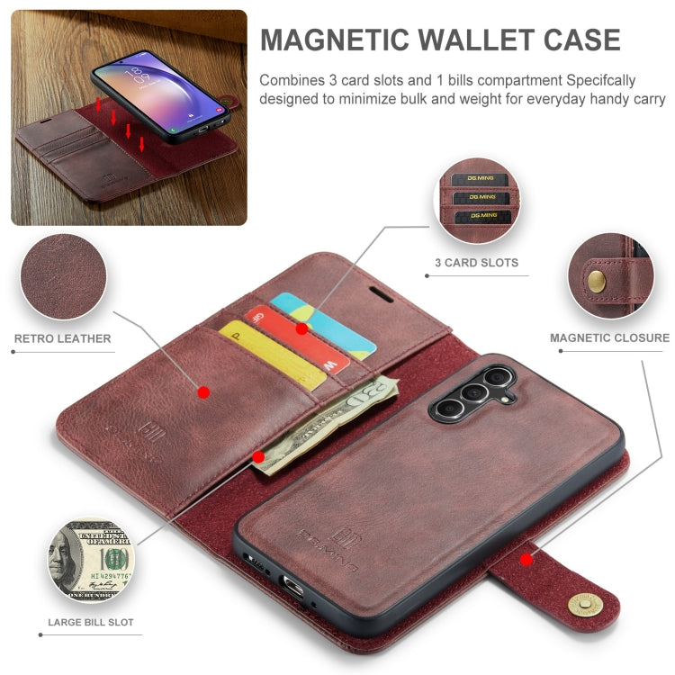 For Samsung Galaxy A35 5G DG.MING Crazy Horse Texture Detachable Magnetic Leather Case(Red)