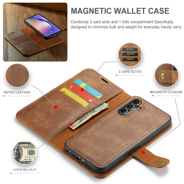 For Samsung Galaxy A35 5G DG.MING Crazy Horse Texture Detachable Magnetic Leather Case(Brown)