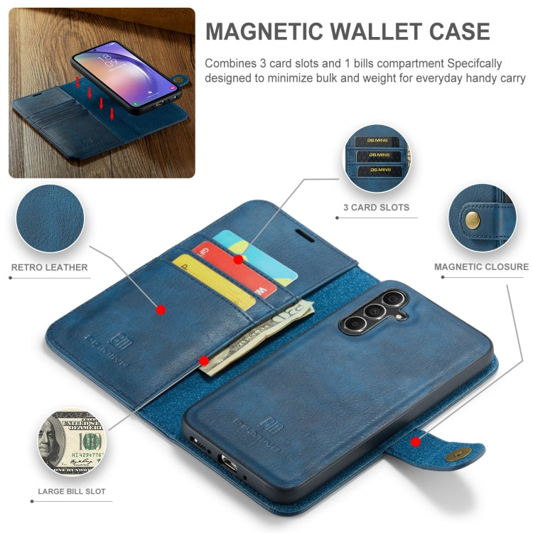 For Samsung Galaxy A35 5G DG.MING Crazy Horse Texture Detachable Magnetic Leather Case(Blue)
