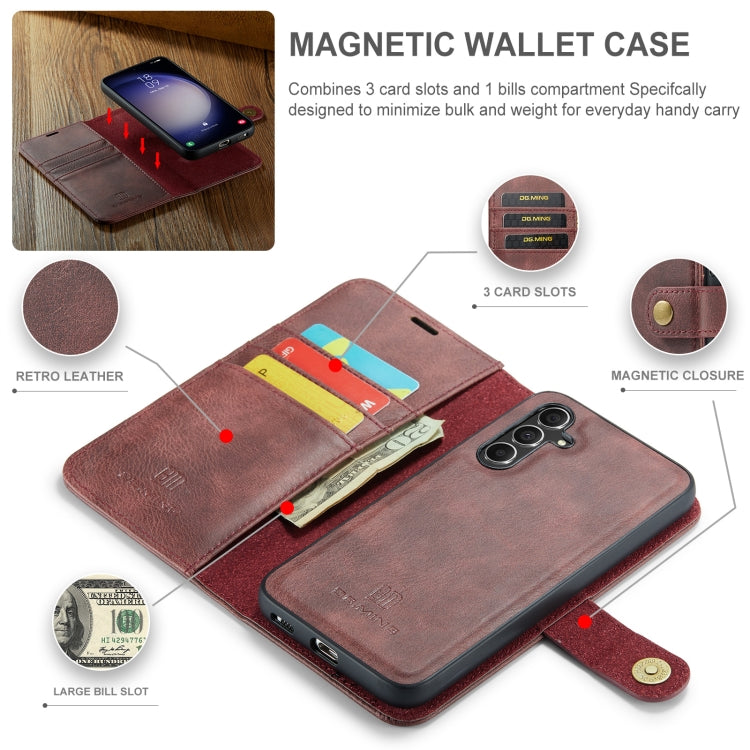 For Samsung Galaxy A55 5G DG.MING Crazy Horse Texture Detachable Magnetic Leather Case(Red)