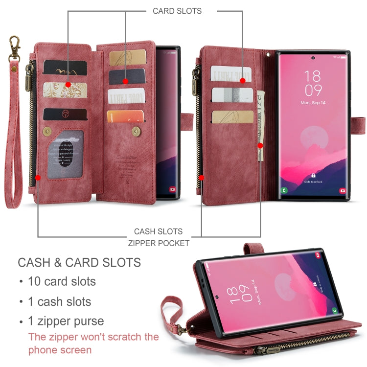 For Samsung Galaxy S24 Ultra 5G CaseMe C30 Card Slots Zipper Wallet Leather Phone Case(Red)