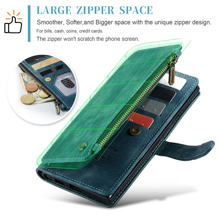 For Samsung Galaxy S24 Ultra 5G CaseMe C30 Card Slots Zipper Wallet Leather Phone Case(Blue)