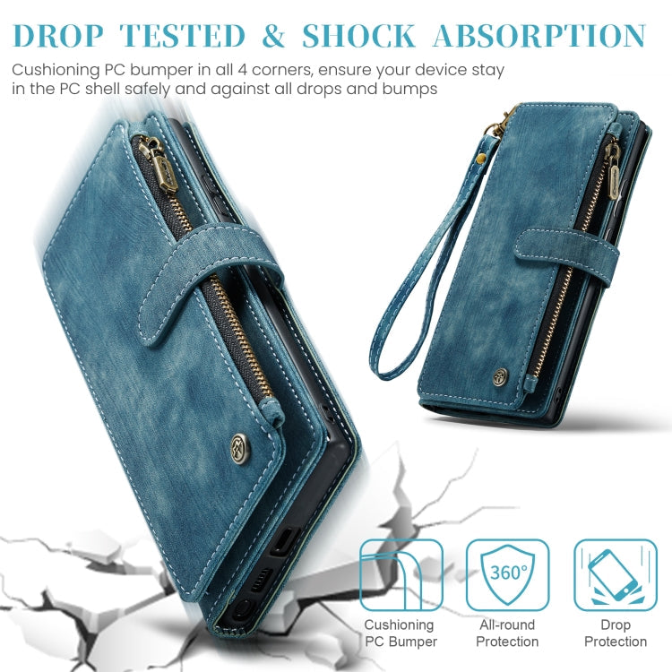 For Samsung Galaxy S24 Ultra 5G CaseMe C30 Card Slots Zipper Wallet Leather Phone Case(Blue)
