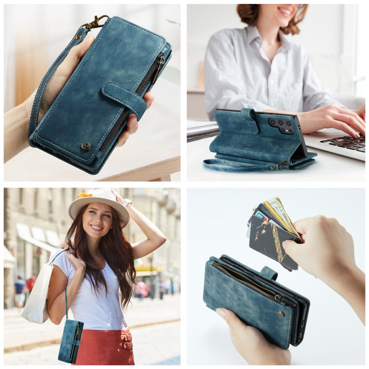 For Samsung Galaxy S24 Ultra 5G CaseMe C30 Card Slots Zipper Wallet Leather Phone Case(Blue)