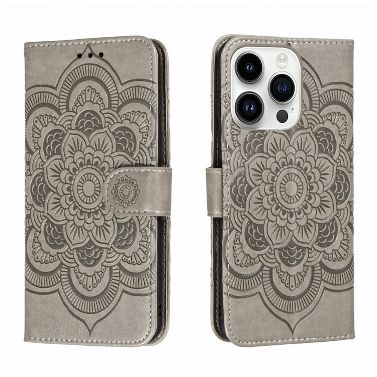 Sun Mandala Embossing Leather Phone Case, For iPhone 15 Pro, For iPhone 15 Plus, For iPhone 15