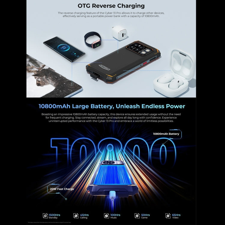 [HK Warehouse] HOTWAV CYBER 13 Pro, 12GB+256GB, IP68/IP69K Rugged Phone, 10800mAh, 6.6 inch Android 13 UNISOC T619 Octa Core, Network: 4G, NFC, OTG(Orange)