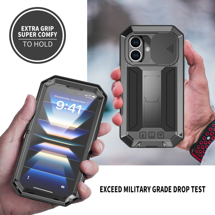 For iPhone 16 R-JUST Sliding Camera IP54 Life Waterproof Holder Phone Case(Black)