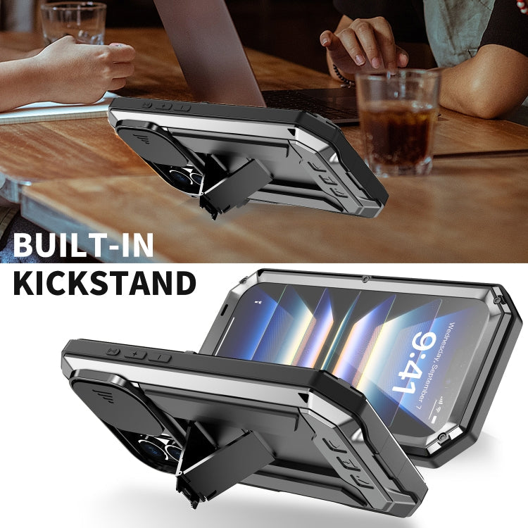 For iPhone 16 R-JUST Sliding Camera IP54 Life Waterproof Holder Phone Case(Black)