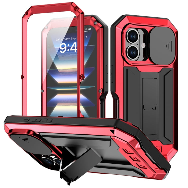 For iPhone 16 Plus R-JUST Sliding Camera IP54 Life Waterproof Holder Phone Case(Red)