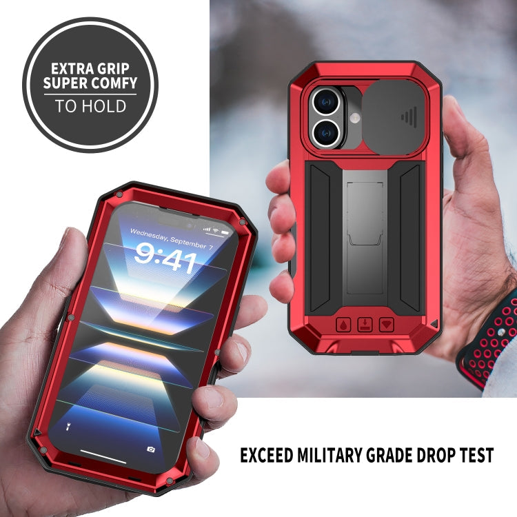 For iPhone 16 Plus R-JUST Sliding Camera IP54 Life Waterproof Holder Phone Case(Red)