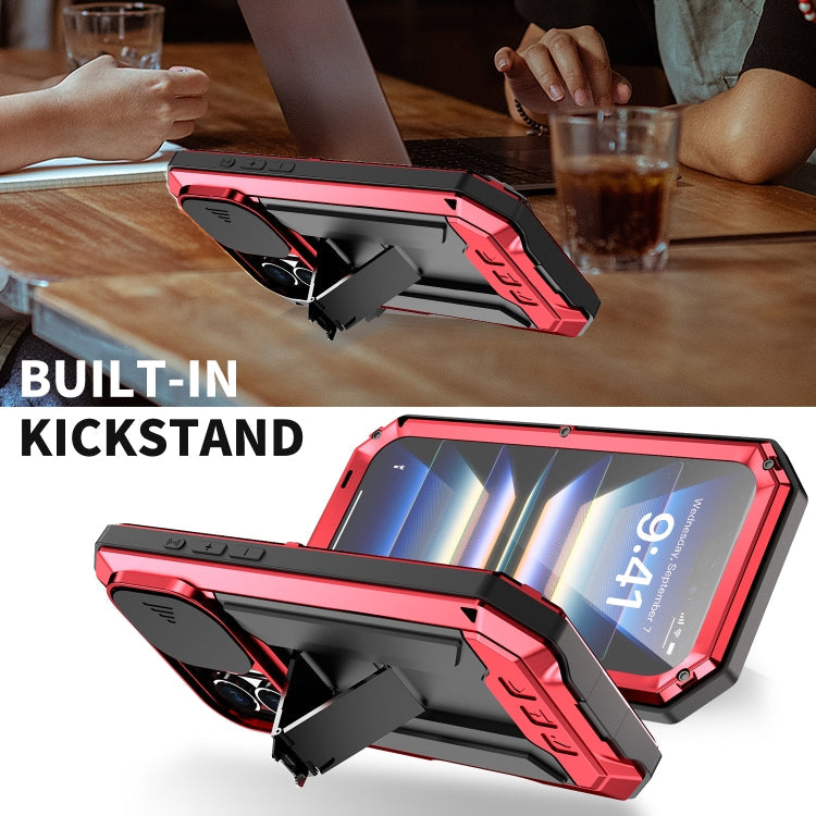 For iPhone 16 Plus R-JUST Sliding Camera IP54 Life Waterproof Holder Phone Case(Red)
