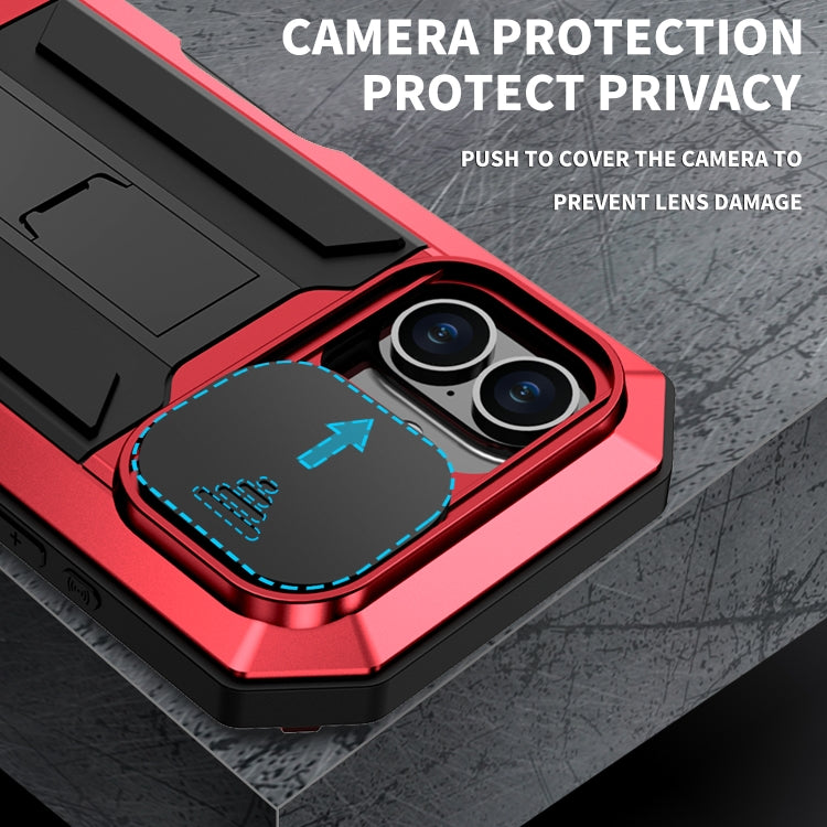 For iPhone 16 Plus R-JUST Sliding Camera IP54 Life Waterproof Holder Phone Case(Red)
