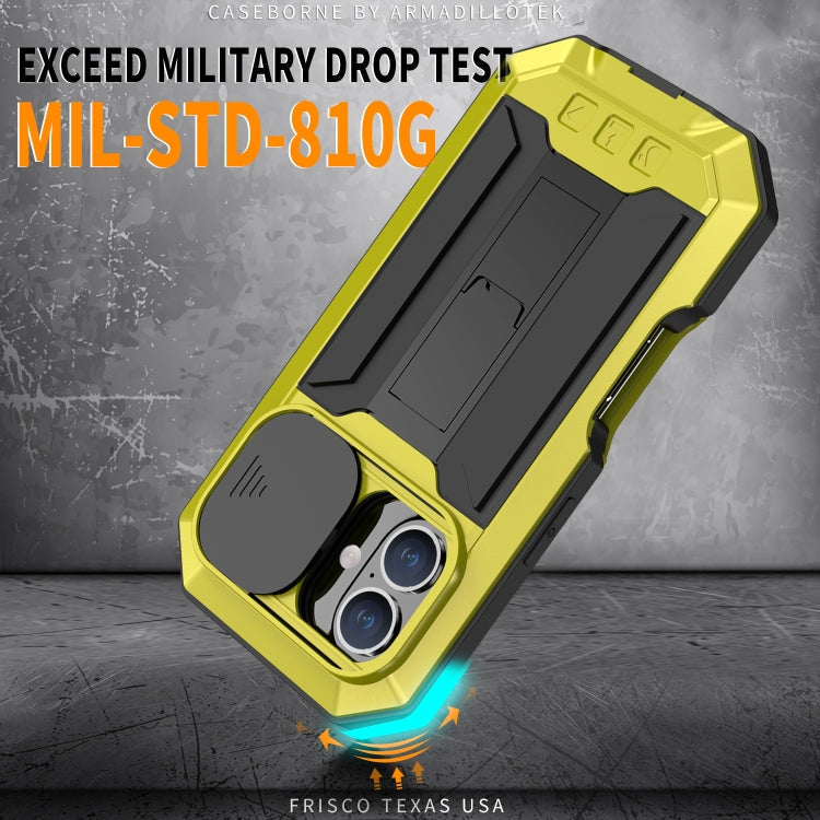 For iPhone 16 Plus R-JUST Sliding Camera IP54 Life Waterproof Holder Phone Case(Yellow)