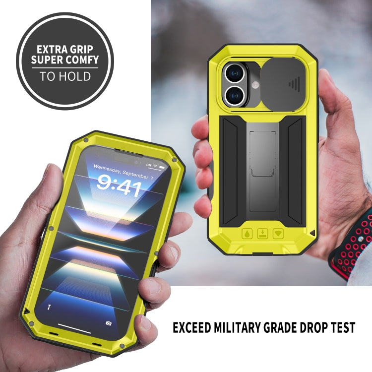 For iPhone 16 Plus R-JUST Sliding Camera IP54 Life Waterproof Holder Phone Case(Yellow)