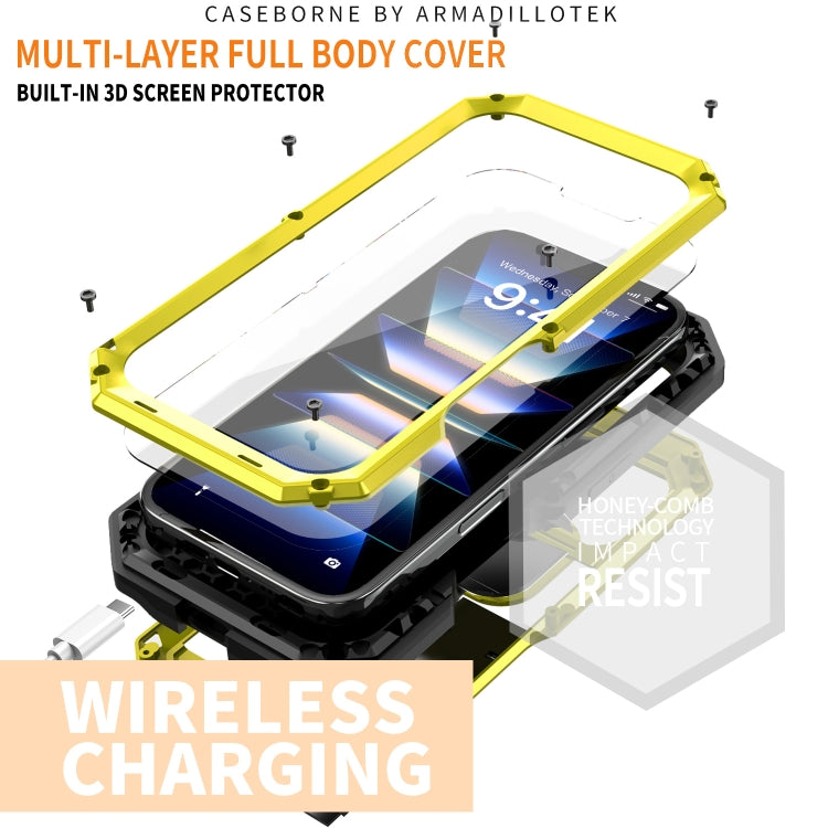 For iPhone 16 Plus R-JUST Sliding Camera IP54 Life Waterproof Holder Phone Case(Yellow)