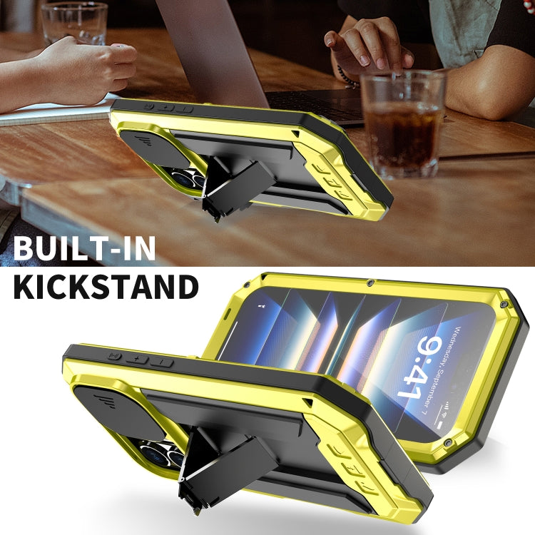 For iPhone 16 Plus R-JUST Sliding Camera IP54 Life Waterproof Holder Phone Case(Yellow)