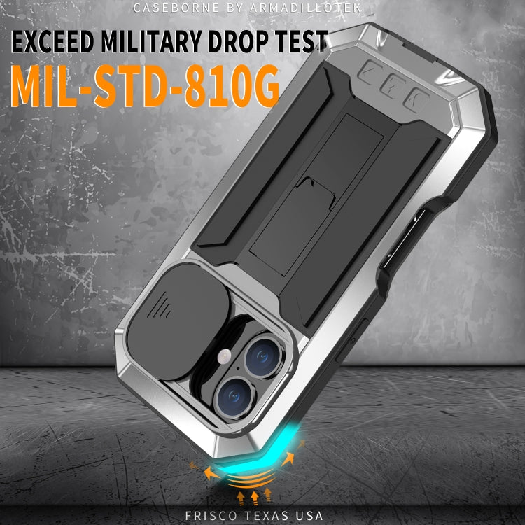 For iPhone 16 Plus R-JUST Sliding Camera IP54 Life Waterproof Holder Phone Case(Silver)