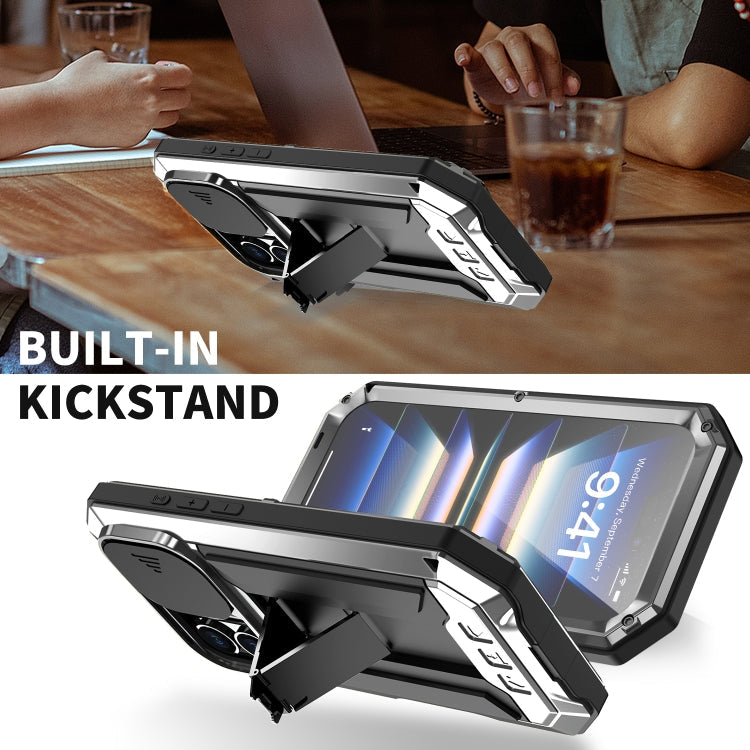 For iPhone 16 Plus R-JUST Sliding Camera IP54 Life Waterproof Holder Phone Case(Silver)