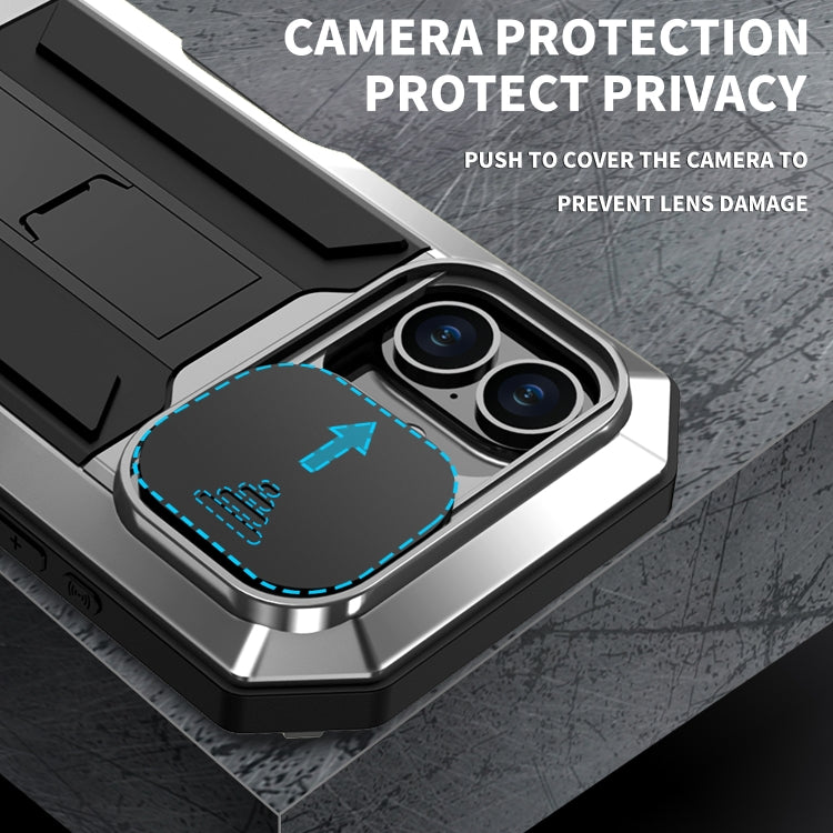For iPhone 16 Plus R-JUST Sliding Camera IP54 Life Waterproof Holder Phone Case(Silver)