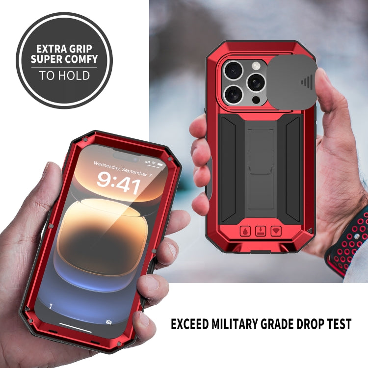 For iPhone 16 Pro R-JUST Sliding Camera IP54 Life Waterproof Holder Phone Case(Red)