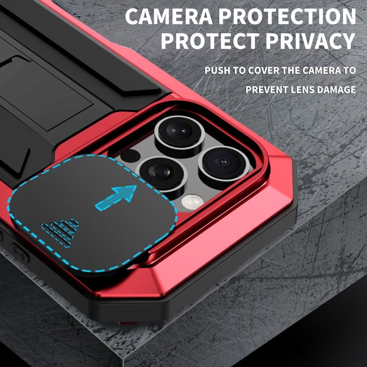 For iPhone 16 Pro R-JUST Sliding Camera IP54 Life Waterproof Holder Phone Case(Red)