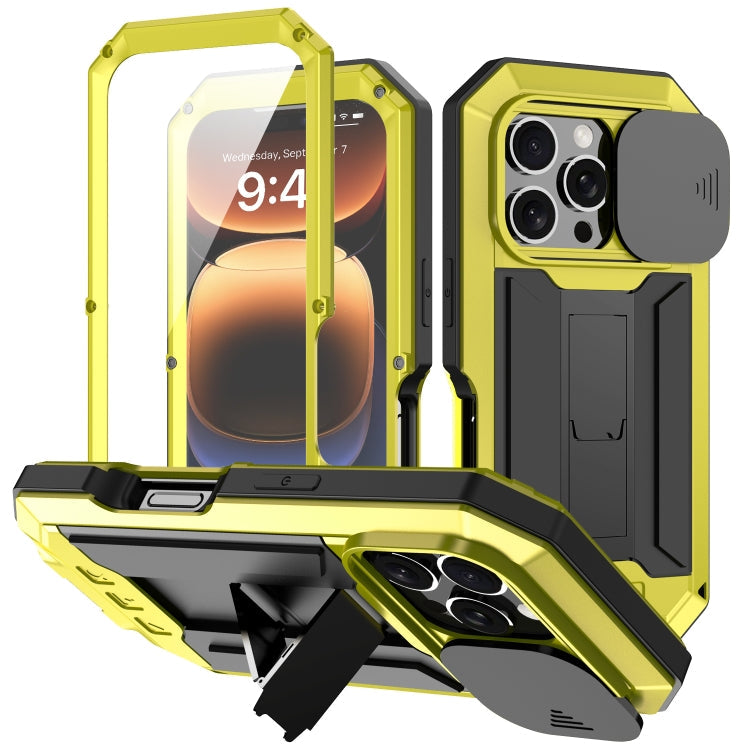 For iPhone 16 Pro R-JUST Sliding Camera IP54 Life Waterproof Holder Phone Case(Yellow)