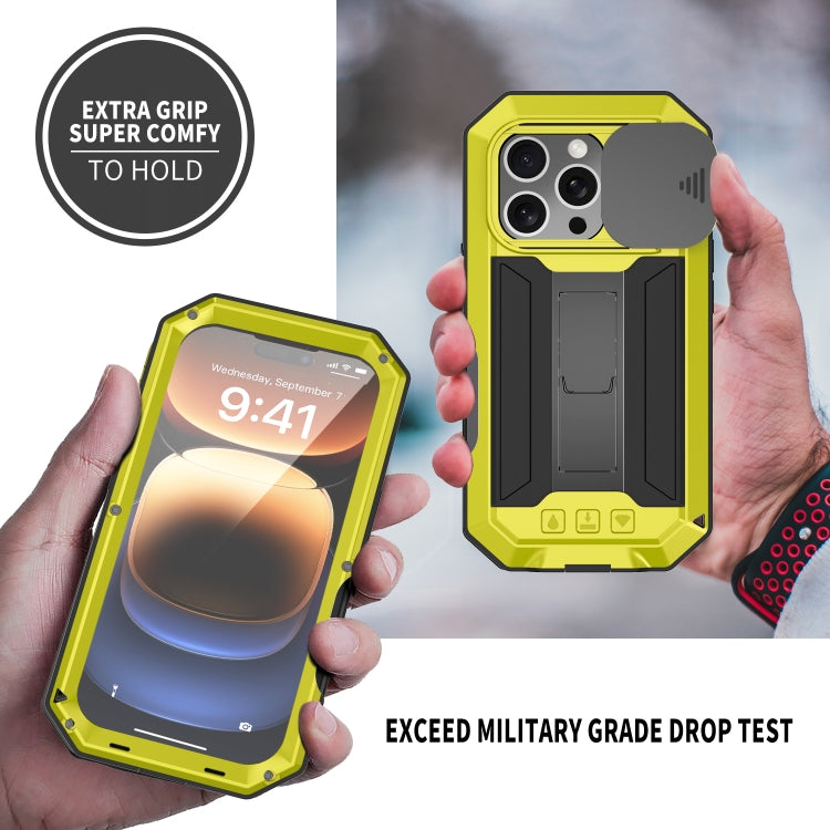 For iPhone 16 Pro R-JUST Sliding Camera IP54 Life Waterproof Holder Phone Case(Yellow)