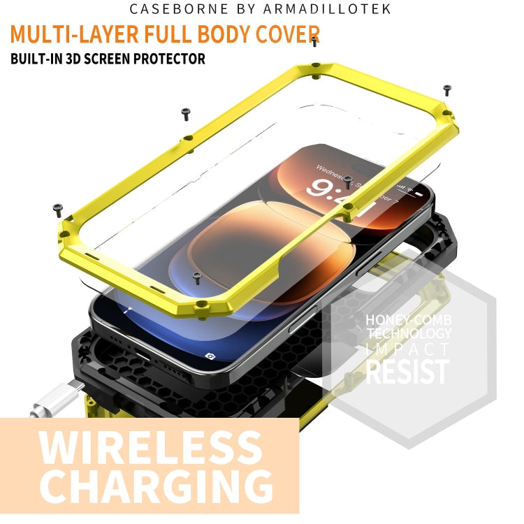 For iPhone 16 Pro R-JUST Sliding Camera IP54 Life Waterproof Holder Phone Case(Yellow)
