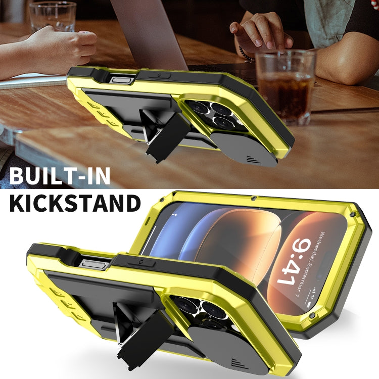 For iPhone 16 Pro R-JUST Sliding Camera IP54 Life Waterproof Holder Phone Case(Yellow)