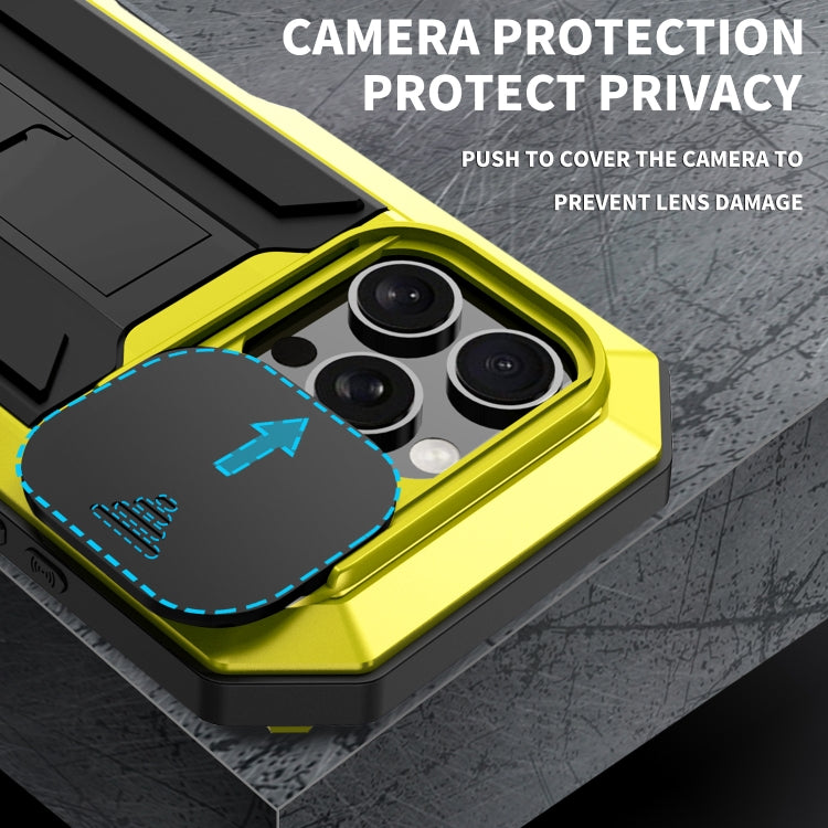 For iPhone 16 Pro R-JUST Sliding Camera IP54 Life Waterproof Holder Phone Case(Yellow)