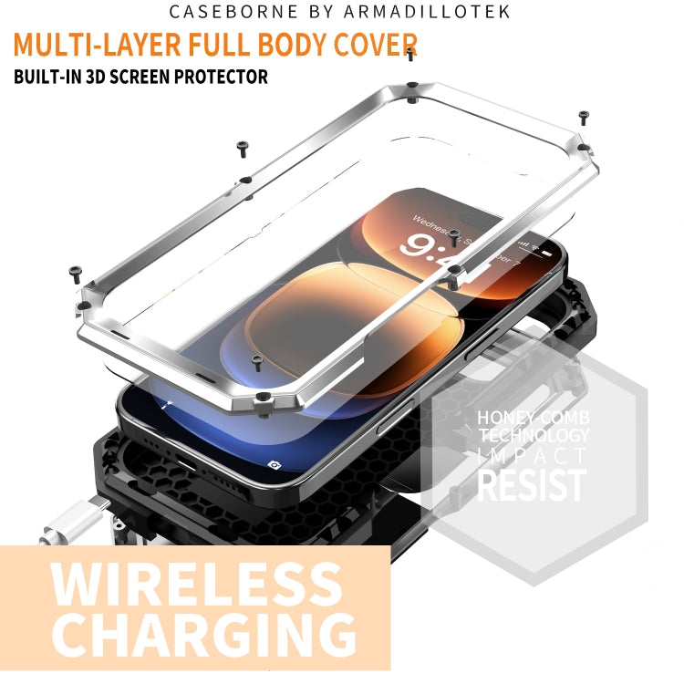 For iPhone 16 Pro R-JUST Sliding Camera IP54 Life Waterproof Holder Phone Case(Silver)