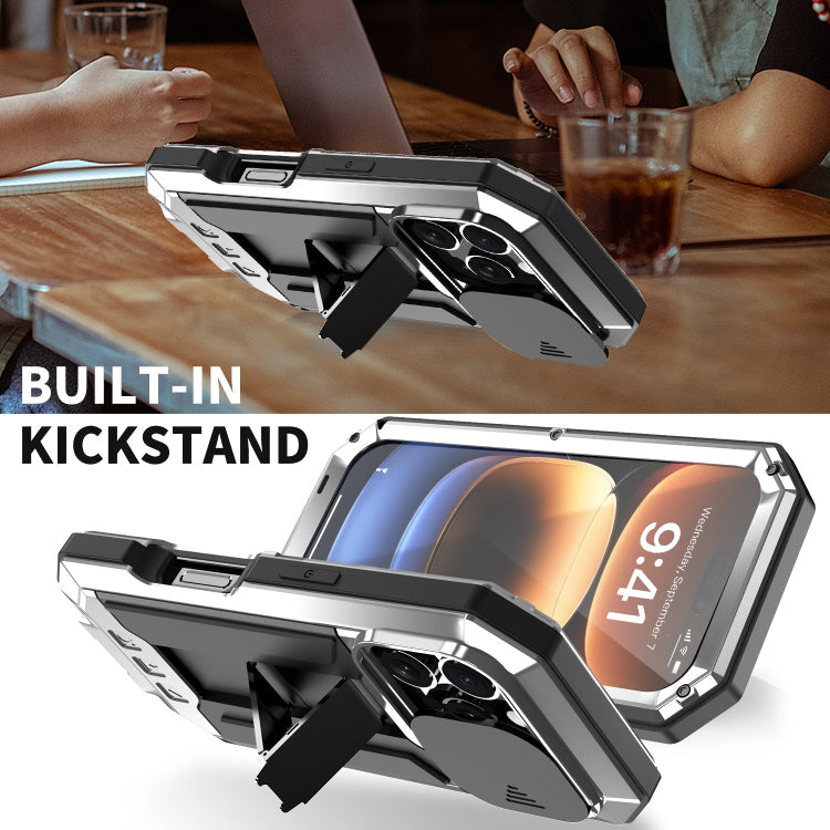 For iPhone 16 Pro R-JUST Sliding Camera IP54 Life Waterproof Holder Phone Case(Silver)