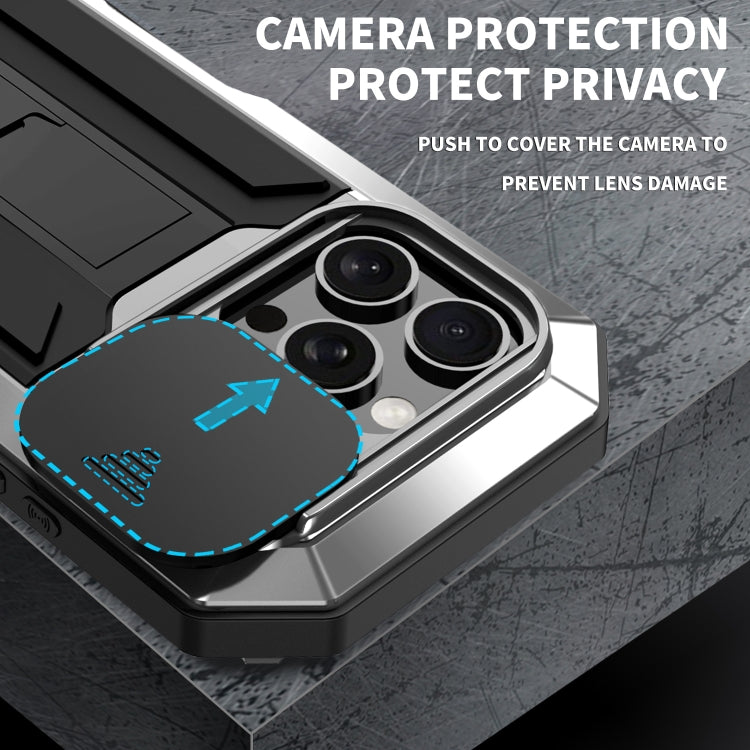 For iPhone 16 Pro R-JUST Sliding Camera IP54 Life Waterproof Holder Phone Case(Silver)