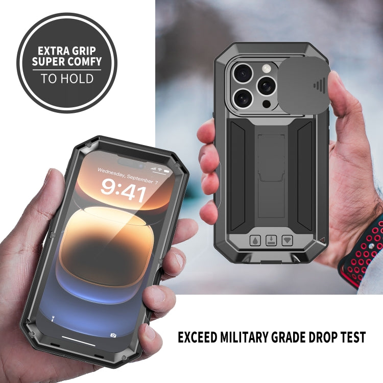 For iPhone 16 Pro Max R-JUST Sliding Camera IP54 Life Waterproof Holder Phone Case(Black)