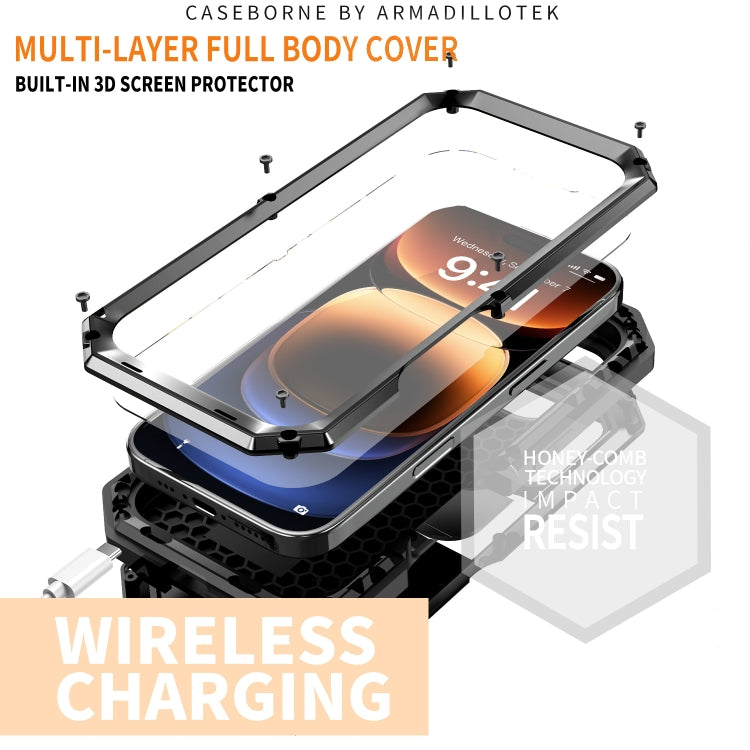 For iPhone 16 Pro Max R-JUST Sliding Camera IP54 Life Waterproof Holder Phone Case(Black)