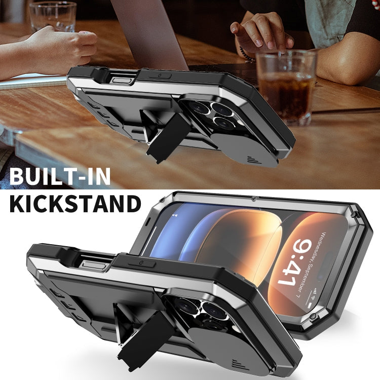 For iPhone 16 Pro Max R-JUST Sliding Camera IP54 Life Waterproof Holder Phone Case(Black)