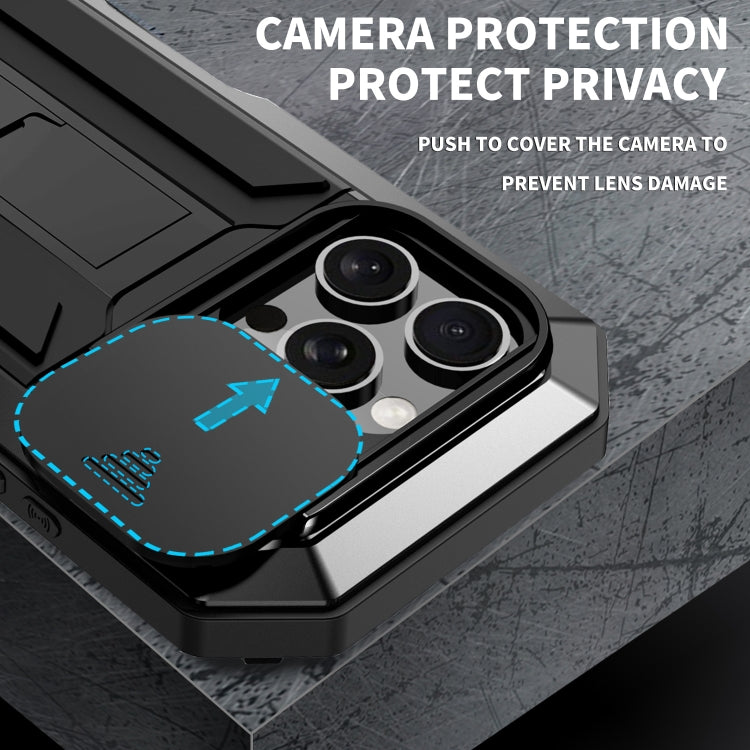 For iPhone 16 Pro Max R-JUST Sliding Camera IP54 Life Waterproof Holder Phone Case(Black)