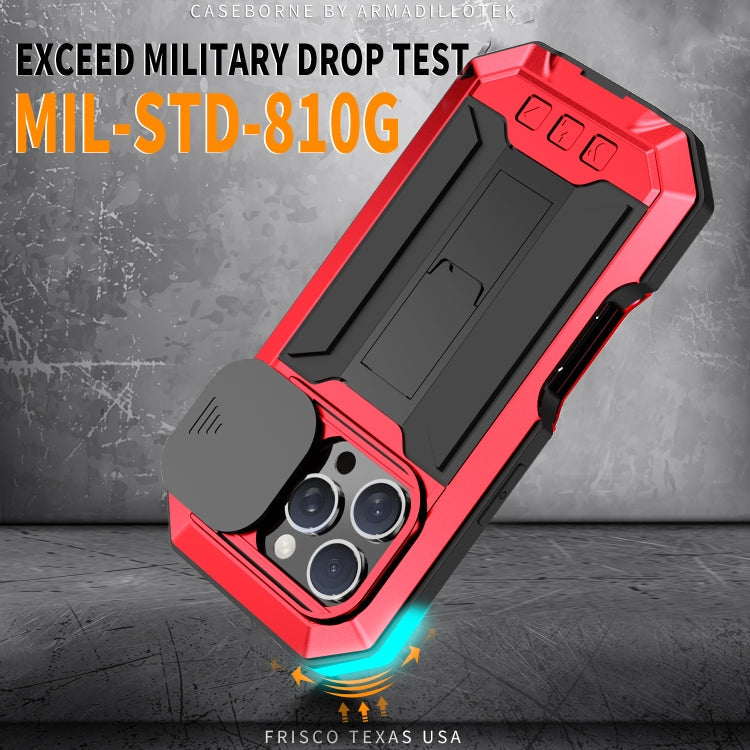 For iPhone 16 Pro Max R-JUST Sliding Camera IP54 Life Waterproof Holder Phone Case(Red)