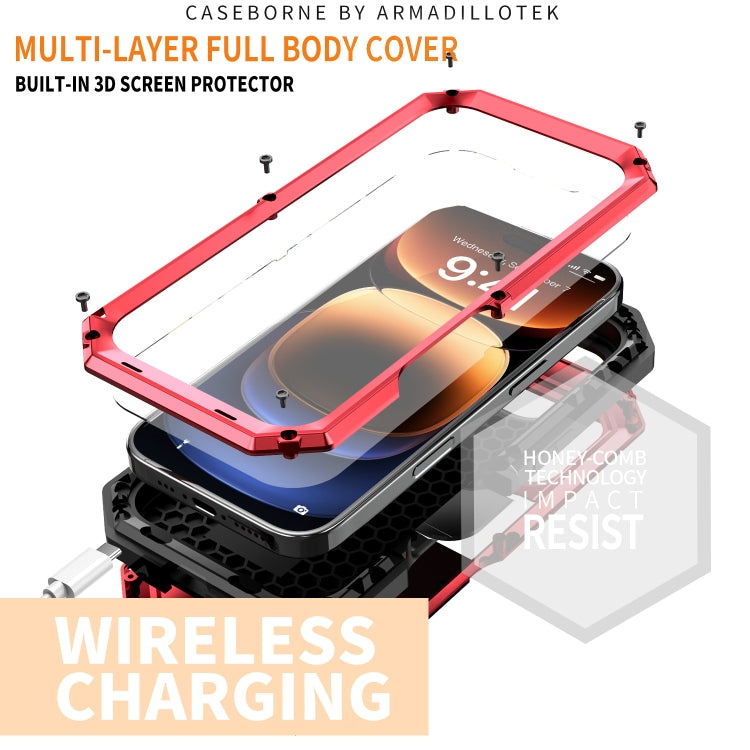 For iPhone 16 Pro Max R-JUST Sliding Camera IP54 Life Waterproof Holder Phone Case(Red)
