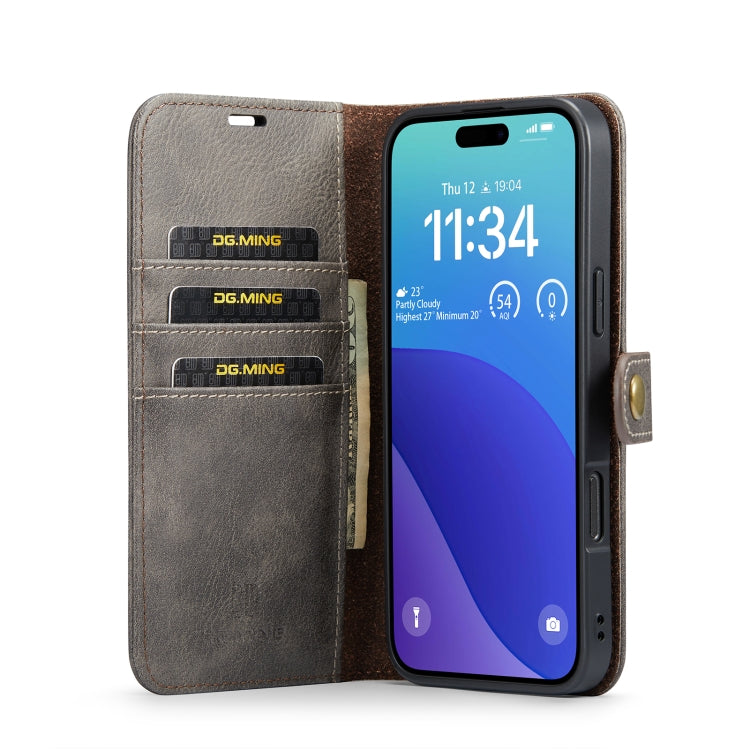 For iPhone 16 Pro DG.MING Crazy Horse Texture Detachable Magnetic Leather Phone Case(Grey)
