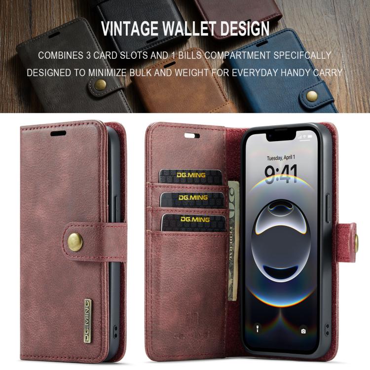 For iPhone 17e / 16e DG.MING Crazy Horse Texture Detachable Magnetic Leather Phone Case(Red)