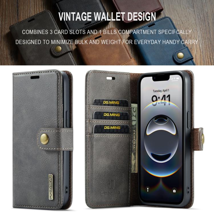 For iPhone 17e / 16e DG.MING Crazy Horse Texture Detachable Magnetic Leather Phone Case(Grey)