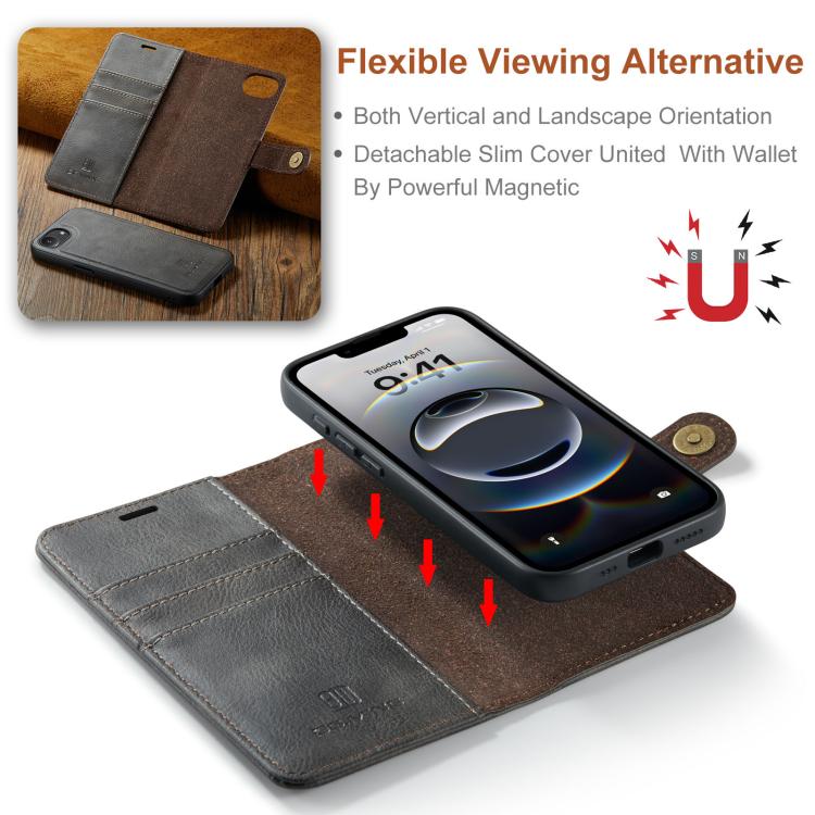 For iPhone 17e / 16e DG.MING Crazy Horse Texture Detachable Magnetic Leather Phone Case(Grey)