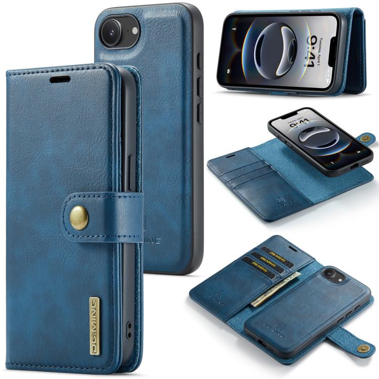 For iPhone 17e / 16e DG.MING Crazy Horse Texture Detachable Magnetic Leather Phone Case(Blue)