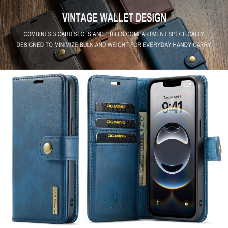 For iPhone 17e / 16e DG.MING Crazy Horse Texture Detachable Magnetic Leather Phone Case(Blue)