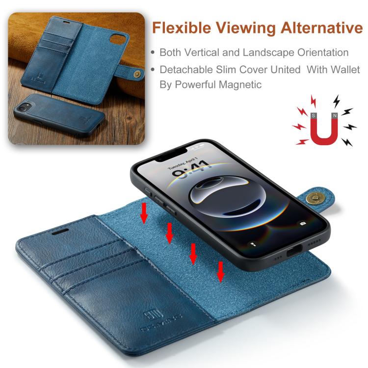 For iPhone 17e / 16e DG.MING Crazy Horse Texture Detachable Magnetic Leather Phone Case(Blue)