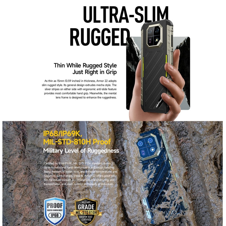 [HK Warehouse] Ulefone Armor 22, 8GB+128GB, IP68/IP69K Rugged Phone, 6.58 inch Android 15 MediaTek Helio G96 Octa Core, Network: 4G, NFC, OTG(Some Green)